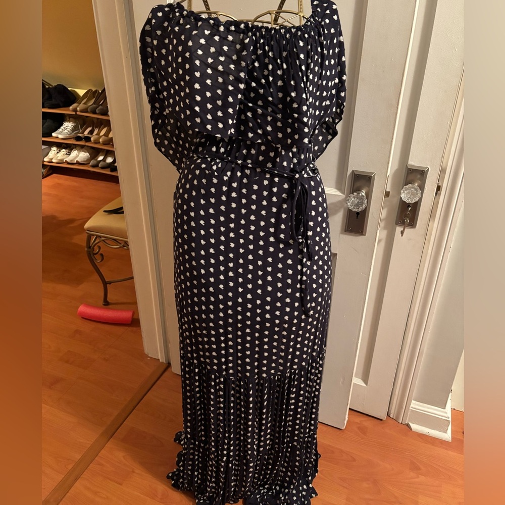 LOFT Navy and White Patterned Maxi Dress